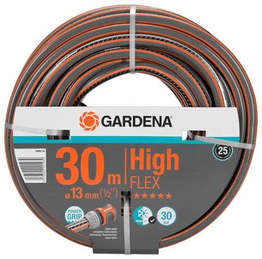 Градински маркуч за поливане Gardena PVC 2-слоен армиран  13 мм, 30 bar, 30 м, черно/оранжево, Comfort High FLEX