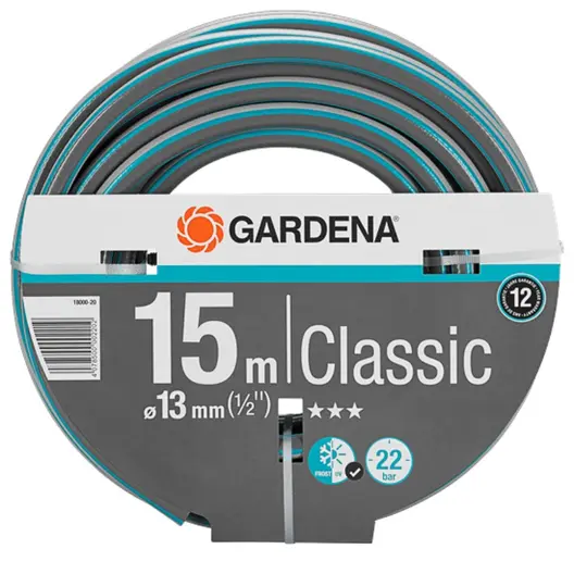 Градински маркуч за поливане Gardena PVC 2-слоен армиран  13 мм, 22 bar, 15 м, черно/синьо, Classic
