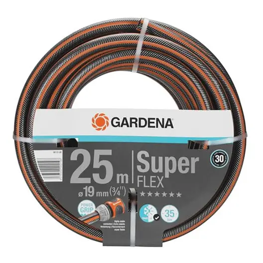 Градински маркуч за поливане Gardena PVC 2-слоен армиран  19 мм, 35 bar, 25 м, черно/оранжево, Premium SuperFLEX