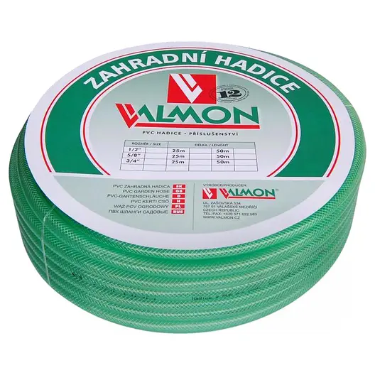 Градински маркуч за поливане Valmon PVC 2-слоен армиран  25.4 мм, 10 bar, зелен, 1122