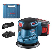 Шлайф Bosch орбитален с плавно регулиране акумулаторен с 1 батерия и зарядно, 18 V, 4 Ah, ф 125 мм, 6000-10 000 об./мин GEX 185-LI