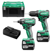 Комплект акумулаторни инструменти HiKOKI - Hitachi    с 2 батерии и зарядно, DS18DD, WH18DD, 18 V, 5 Ah KC18DD-WAZ - promo-pack - 153716
