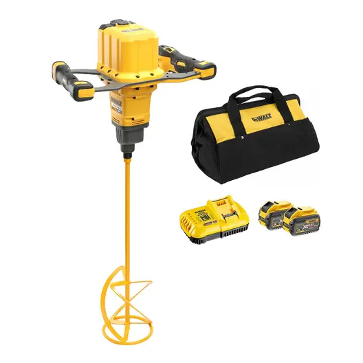 Бъркалка DeWALT акумулаторна едношпинделна с 2 батерии и зарядно, 54/18 V, 3/9 Ah, 0-250/0-350/0-450/0-600/0-700 об./мин, M14, DCD240X2