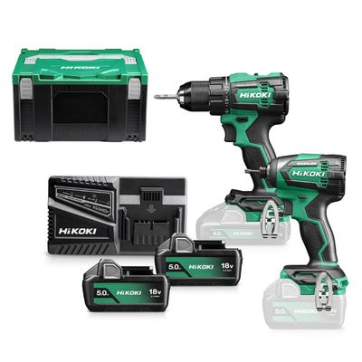 Комплект акумулаторни инструменти HiKOKI - Hitachi    с 2 батерии и зарядно, DS18DE, WH18DE, 18 V, 5 Ah KC18DEWBZ