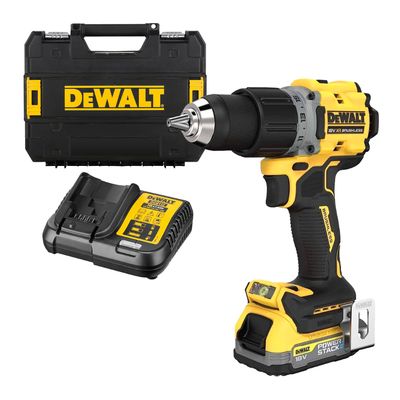 Акумулаторен винтоверт DeWALT с безчетков двигател   с 1 батерия и зарядно, 18 V, 1.7 Ah, 90 Nm, 1.5-13 мм, DCD800E1T