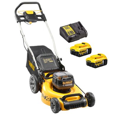 Акумулаторна косачка DeWALT    с 2 батерии и зарядно, 2x18 V, 5 Ah, 480 мм, 800 м2, DCMW564P2