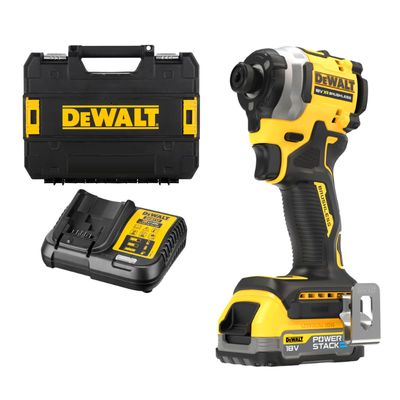 Акумулаторен гайковерт DeWALT с безчетков двигател   с 1 батерия и зарядно, 18 V, 1.7 Ah, 206.2 Nm, шестостен, 1/4