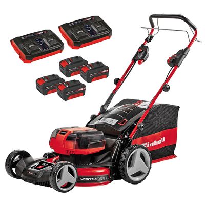 Акумулаторна косачка Einhell самоходна   с 4 батерии и 2 зарядни, 2x18 V, 4 Ah, 47 мм, 700 м2, GE-CM 36/47 S HW Li