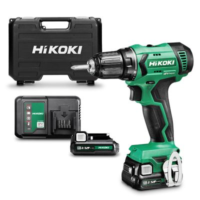Акумулаторен винтоверт HiKOKI - Hitachi с колекторен двигател   с 2 батерии и зарядно, 12 V, 2.5 Ah, 38 Nm, 0.8-10 мм, DS12DA