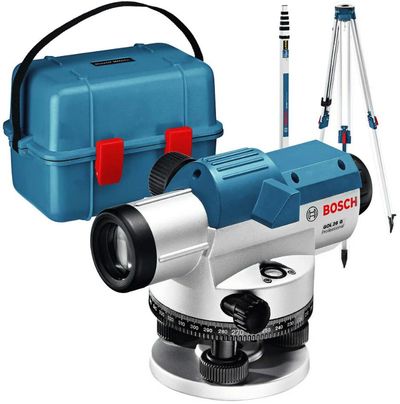 Нивелир оптичен Bosch комплект   26x, 100 м, 0.053 мм/м, GOL 26 G