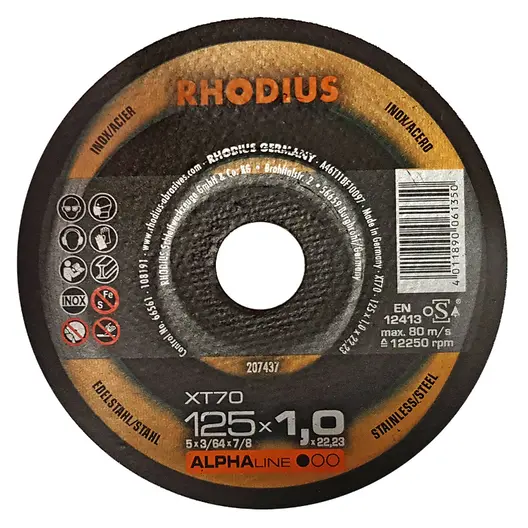 Диск карбофлексен за рязане Rhodius на неръждаема стомана   125 мм, 1 мм, 22.23 мм, XT70