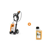 Електрическа водоструйка STIHL 2100 W, 400-480 л/ч, 160 bar RE 120 с шампоан STIHL за безчетково миене на автомобили и двигатели 1 л Profi CP 200