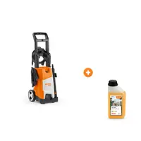 Електрическа водоструйка STIHL 1800 W, 348-520 л/ч, 120 bar RE 90 с шампоан STIHL за безчетково миене на автомобили и двигатели 1 л Profi CP 200