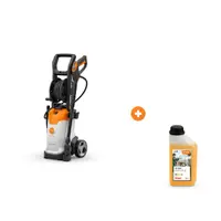 Електрическа водоструйка STIHL 1900 W, 350-450 л/ч, 150 bar RE 100 PLUS CONTROL с шампоан STIHL за безчетково миене на автомобили и двигатели 1 л Profi CP 200