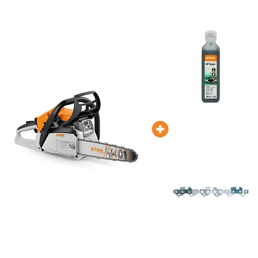 Бензинова резачка за дърва STIHL 1400 W, 35 см, 3/8 ", 1.3 мм MS 172 с масло STIHL двутактово 0.1 л HP Super и верига STIHL за верижен трион 35 см, 3/8 ", 1.3 мм, 50 звена Picco Super