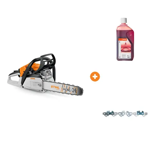Бензинова резачка за дърва STIHL 1800 W, 35 см, 3/8 " MS 212 с масло STIHL двутактово 1 л HP и верига STIHL за верижен трион 35 см, 3/8 ", 1.3 мм, 50 звена Picco Super