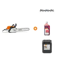 Бензинова резачка за дърва STIHL 3000 W, 40 см, 0.325 ", 1.6 мм MS 261 с верига STIHL за верижен трион 40 см, 0.325 ", 1.6 мм, 67 звена Rapid Super, масло STIHL двутактово 1 л HP и масло STIHL за вериги на верижни триони 5 л ForestPlus