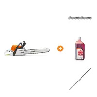 Бензинова резачка за дърва STIHL 3400 W, 45 см, 3/8 ", 1.6 мм MS 391 с верига STIHL за верижен трион 45 см, 3/8 ", 1.6 мм, 66 звена 36 Rapid Hexa, масло STIHL двутактово 1 л HP и пила STIHL за заточване на вериги на триони 5.2х200 мм Rapid Hexa