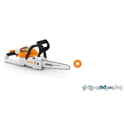 Акумулаторна резачка за дърва STIHL с 1 батерия и зарядно, 36 V, 3.9 Ah, 30 см, 1/4 ", 1.1 мм MSA 60 C-B с верига STIHL за верижен трион 30 см, 1/4 ", 1.1 мм, 64 звена Picco Micro Mini 3
