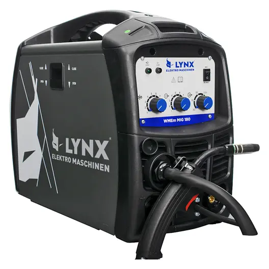 Апарат заваръчен LYNX Elektro Maschinen MIG/MAG и MMA с телоподаващо у-во   180 DC A, 230 V, 1.6-3.2 мм, 0.6-1 мм, 2.7 м, въглероден диоксид, WMEm MIG 180