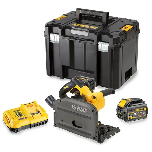 Ръчен потапящ се циркуляр DeWALT акумулаторен   с 2 батерии и зарядно, 54/18 V, 2/6 Ah, ф 165 мм, 2500-4200 об./мин, DCS520T2