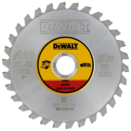 Диск циркулярен за рязане DeWALT на метали с HM пластини   140 мм, 20 мм, 1.49 мм, 30 z, Steel