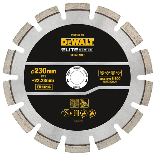 Диск диамантен за сухо и мокро рязане DeWALT на асфалт   230 мм, 22.23 мм, Elite