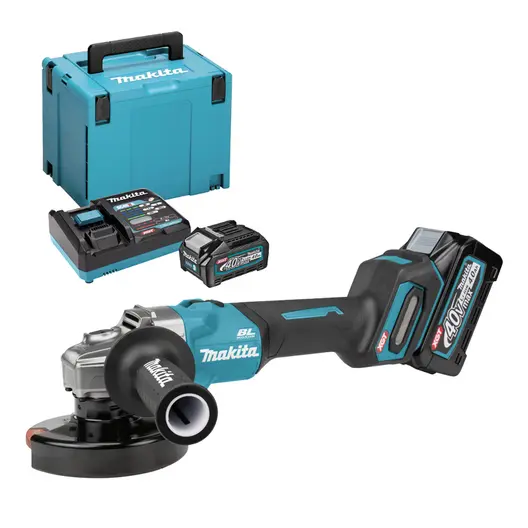 Акумулаторен ъглошлайф Makita    с 2 батерии и зарядно, 40 V, 4 Ah, 125 мм, 8500 об./мин, GA008GM201