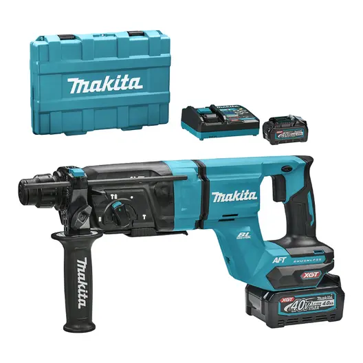 Акумулаторен перфоратор Makita с безчетков двигател   с 2 батерии и зарядно, SDS-plus, 40 V, 4 Ah, 3 J, 0-5000 уд./мин, HR007GM201