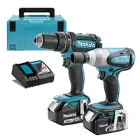 Комплект акумулаторни инструменти Makita    с 2 батерии и зарядно, DHP482, DTW301, 18 V, 3 Ah, DLX2133J