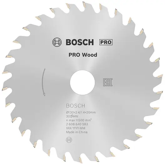 Диск циркулярен за рязане Bosch на дърво фино напречно надлъжно с HM пластини   130 мм, 20 мм, 1.4 мм, 30 z, PRO Wood
