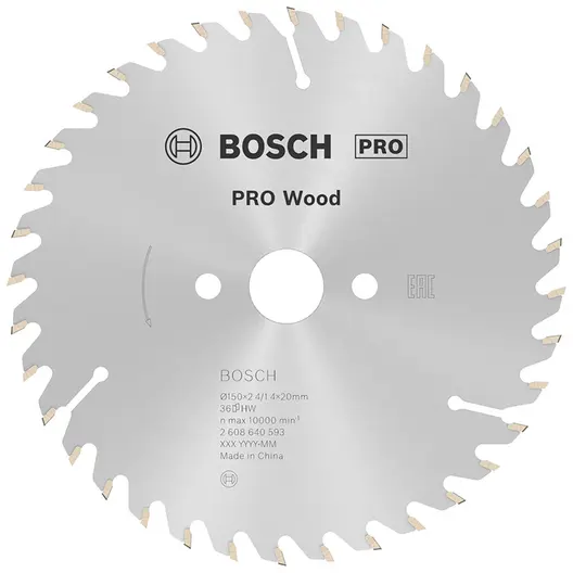 Диск циркулярен за рязане Bosch на дърво фино напречно надлъжно с HM пластини   150 мм, 20 мм, 1.4 мм, 36 z, PRO Wood