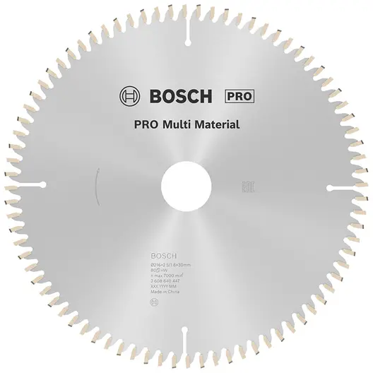 Диск циркулярен за рязане Bosch универсален с HM пластини   216 мм, 30 мм, 1.8 мм, 80 z, PRO Multi Material