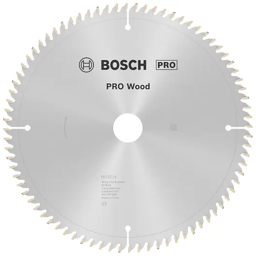 Диск циркулярен за рязане Bosch на дърво фино напречно надлъжно с HM пластини   254 мм, 30 мм, 1.8 мм, 80 z, PRO Wood
