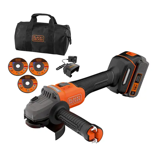 Акумулаторен ъглошлайф Black & Decker    с 1 батерия и зарядно, 18 V, 4 Ah, 115 мм, 7500 об./мин, BCG6L8F1S