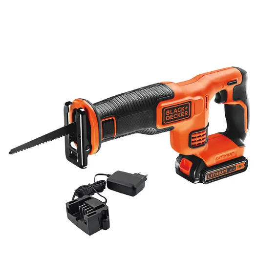 Саблен трион Black & Decker акумулаторен с плавно регулиране   с 1 батерия и зарядно, 18 V, 1.5 Ah, 0-3000 хода/мин, 22 мм, BDCR18