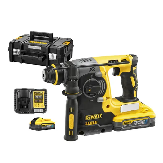 Акумулаторен перфоратор DeWALT с безчетков двигател   с 2 батерии и зарядно, SDS-plus, 18 V, 5 Ah, 2.1 J, 0-4600 уд./мин, DCH273H2T
