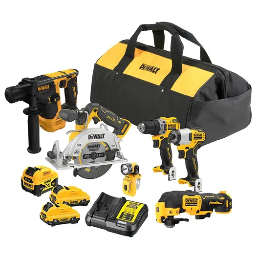 Комплект акумулаторни инструменти DeWALT    с 3 батерии и зарядно, DCD701, DCF801, DCS512, DCH072, DCS353, DCL510, 12 V, 2x2, 1x5 Ah, DCK611P1D2