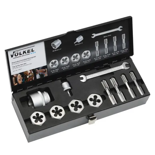 Комплект метчици и плашки Volkel метрична резба   M12-M14 мм, HSS, 11 бр., 
