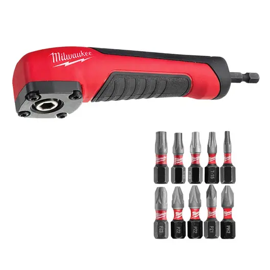 Приставка за винтоверт Milwaukee ъглова  с 10 бита 1/4", Shockwave