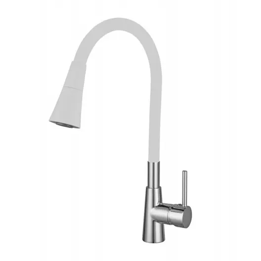 Смесител за кухня стоящ Inter Ceramic с керамична глава  2x3/8", хром и бял, Havana