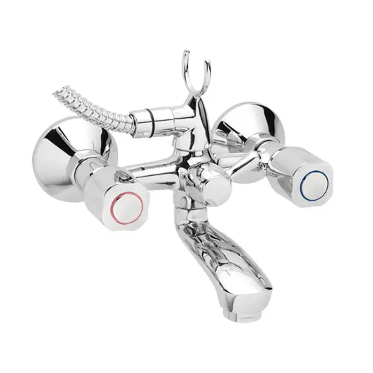 Смесител за вана-душ стенен Vidima двуръкохватков с ръчен душ  3/4", Iskar B1397AA
