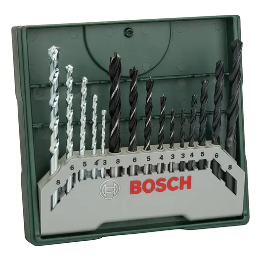 Свредло Bosch за дърво, метал и камък к-кт  3-8 мм, 15 бр., Mini-X-Line