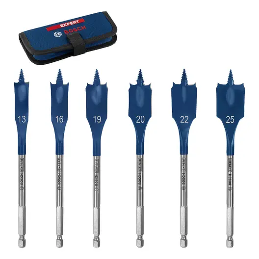 Свредло за дърво Bosch плоско с 6-стенна опашка комплект 13-25 мм, 6 бр., Expert Self Cut Speed