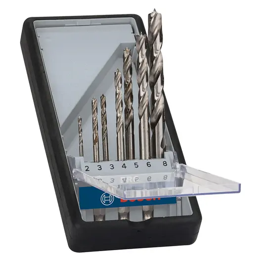 Свредло за дърво Bosch HSS с 6-стенна опашка комплект 2-8 мм, 7 бр., PRO Wood HSS