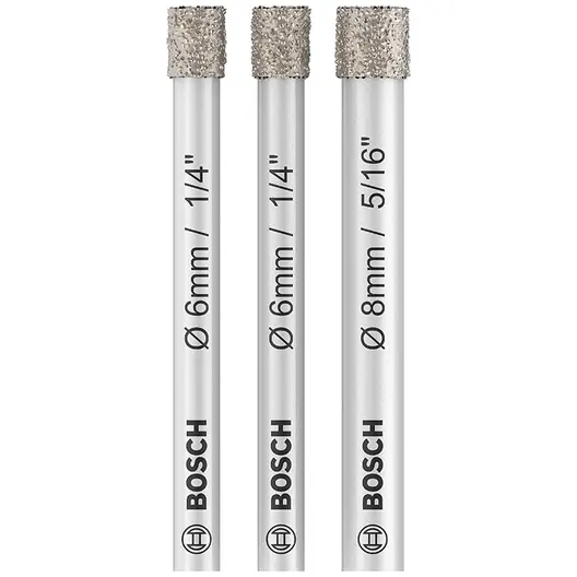 Свредло за стъкло и керамика Bosch диамантено комплект 6-8 мм, 66 мм, 3 бр., PRO Ceramic dry