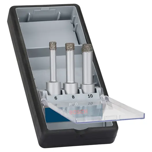 Свредло за стъкло и керамика Bosch диамантено комплект 6-10 мм, 33 мм, 3 бр., PRO Ceramic dry