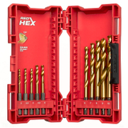 Свредло за метал HSS-TiN Milwaukee с 6-стенна опашка комплект 3-10 мм, 10 бр., Shockwave Red Hex - product - 101 MLA2327