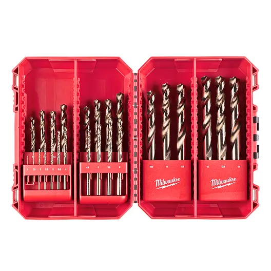 Свредло за метал HSS-Co Milwaukee с цилиндрична опашка комплект 1-12 мм, 25 бр., Shockwave Red Cobalt