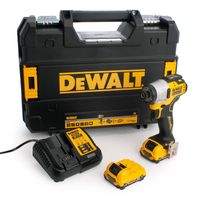 Акумулаторен гайковерт DeWALT с безчетков двигател   с 2 батерии и зарядно, 12 V, 2 Ah, 163 Nm, шестостен, 1/4" DCF801D2